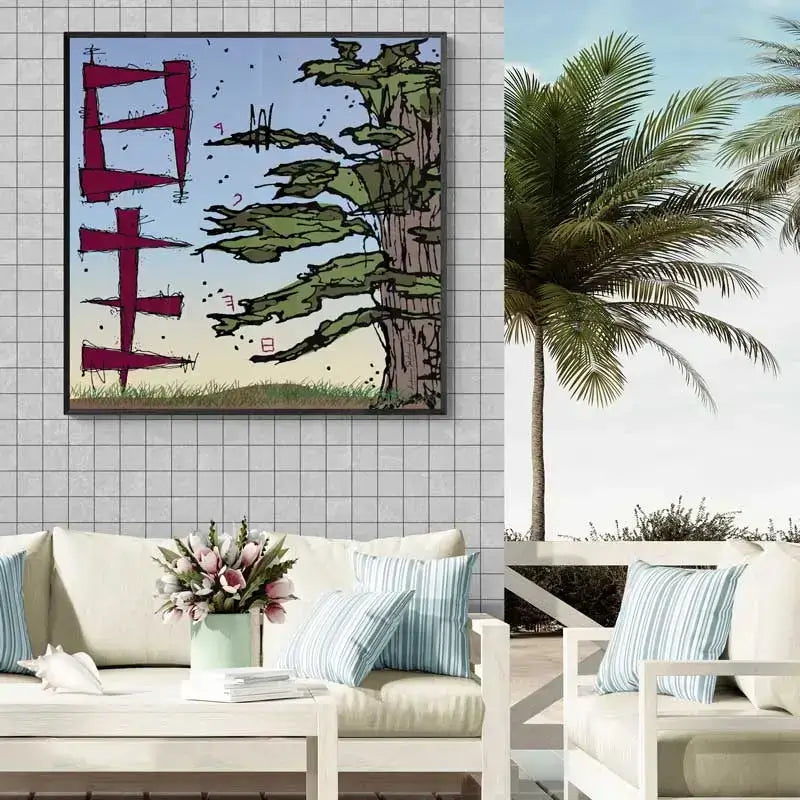 Sketch artwork in a frame of the Lebanese cedar on the right, symbolizing the Landscape Engineer profession, with his initials in Phoenician letters.