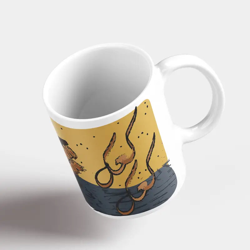 Kaak written on the side of the mug in Arabic calligraphy, as a Lebanese coffee mug souvenir or special mug gift idea or Arabic calligraphy mug.