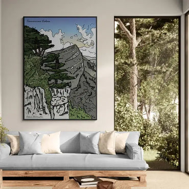 Lebanese landscape poster of Tannourine mountain in portrait format print