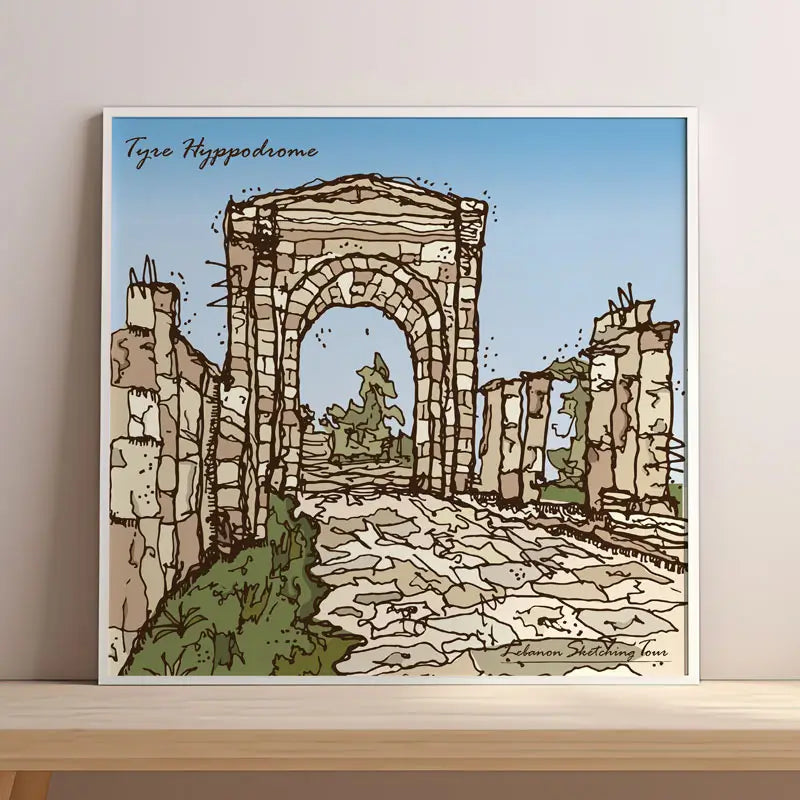 Sketch of Tyre Hippodrome as Lebanese Cultural Heritage Poster in square format print