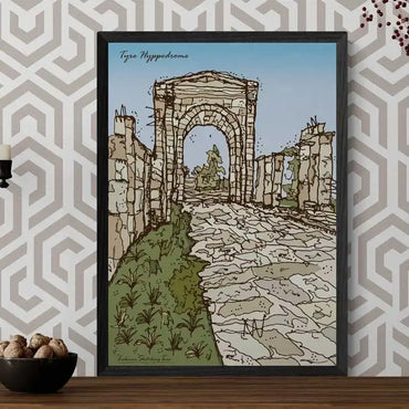 Sketch of Tyre Hippodrome as Lebanese Cultural Heritage Poster in portrait format print