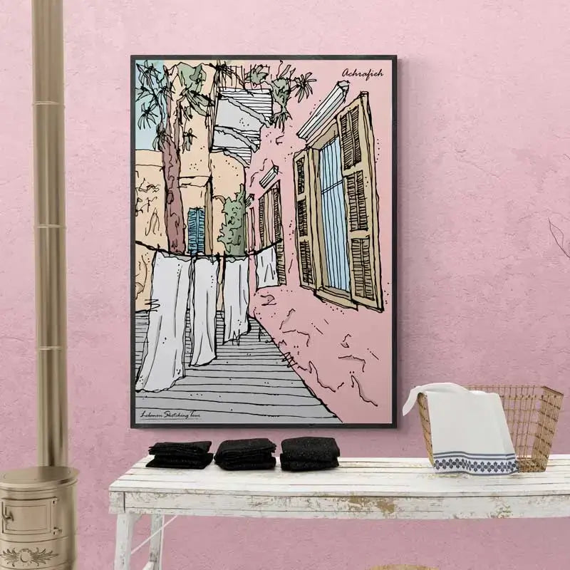 Achrafieh laundry line in a framed print, amazing artwork prints for your home