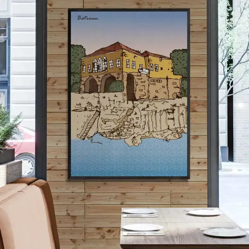 Batroun yellow house poster in portrait format. Lebanese houses poster collection. Lebanese prints