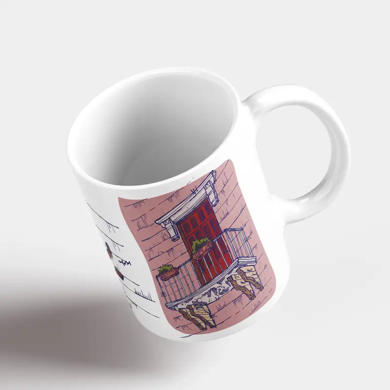 Beirut mug with a balcony in pink, as a Lebanese mug reflecting the city of Beirut