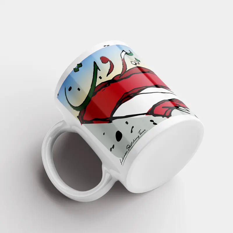 Beirut mug with the Lady of the port and the Lebanese flag behind. Lebanese coffee gift mug.
