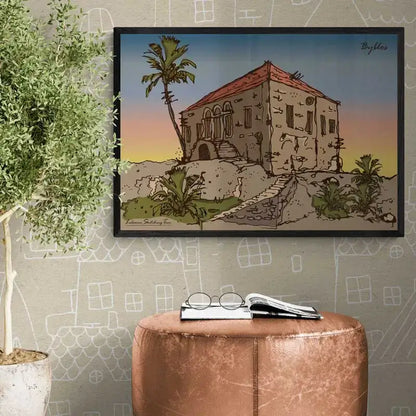Byblos Houssami house with its surrounding landscape. Lebanon, Byblos print in landscape format