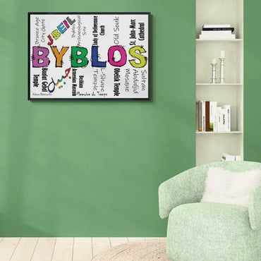 Byblos Calligraphy Artwork with Jbeil landmarks in form of words. Lebanon posters, Byblos Print 2