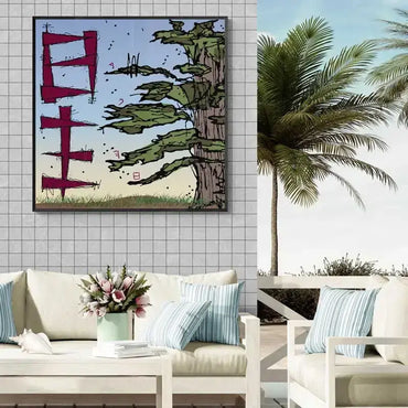Sketch artwork in a frame of the Lebanese cedar on the right, symbolizing the Landscape Engineer profession, with his initials in Phoenician letters. 