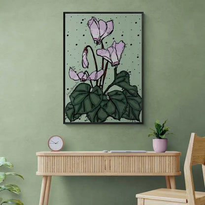 Lebanese flower poster of the cyclamen, Lebanon flower print in portrait format.