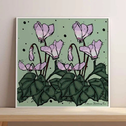 Lebanese flower poster of the cyclamen, Lebanon flower print in square format.