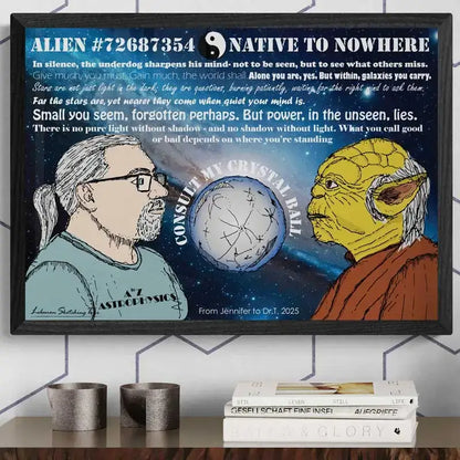 A custom sketch of a person who adores Yoda and always consulting its crystal ball. A customized poster as a gift.