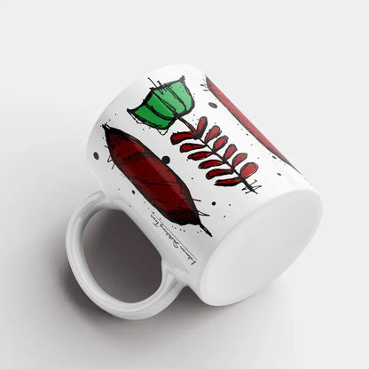 Lebanese coffee cup floral design in red nd green  on a Lebanese mug with a fresh twist