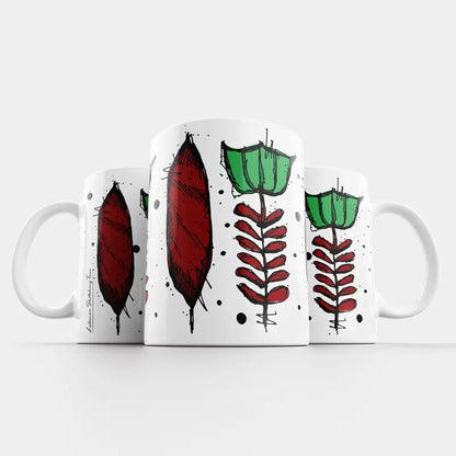 Lebanese coffee cup floral design in red nd green  on a Lebanese mug with a fresh twist