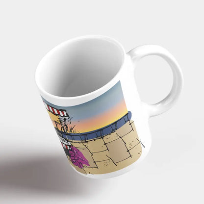 Lebanese mug with a colorful sketch of a cart on the corniche on a sunset. Lebanese mug gift 
