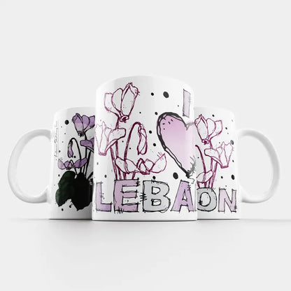 Floral Mug of Lebanese wild flowers, Lebanese flower mug and I love Lebanon gift mug.