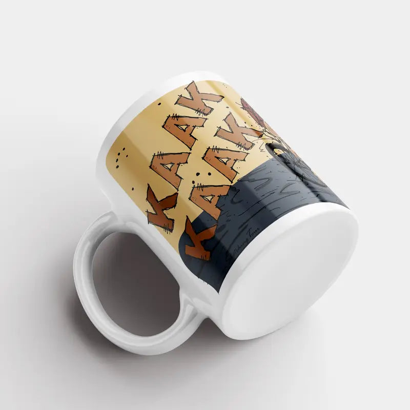 Kaak written on the side of the mug in Latin calligraphy, as a Lebanese coffee mug souvenir or special mug gift idea