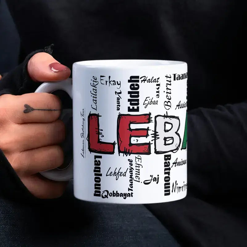 Lebanon calligraphy coffee mug, Lebanese gift cup (right side)