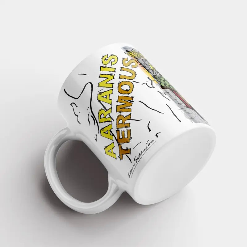 Lebanese mug as a gift with the corn vendor sketched, left side