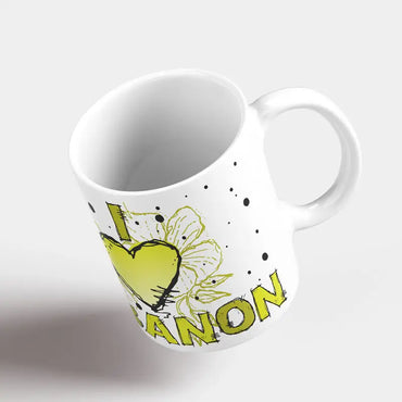 Lebanese botanical yellow flower mug with I love Lebanon