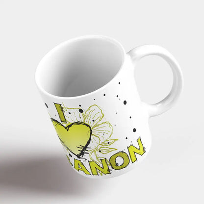 Lebanese botanical yellow flower mug with I love Lebanon