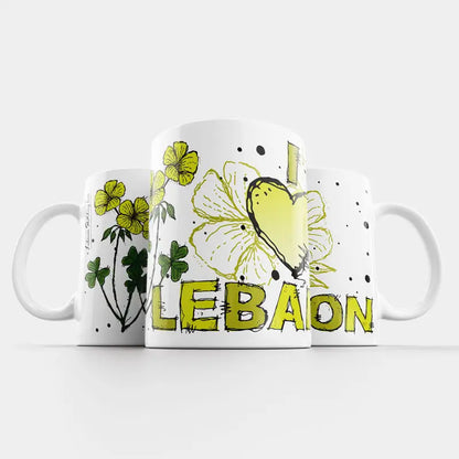 Lebanese botanical yellow flower mug with I love Lebanon
