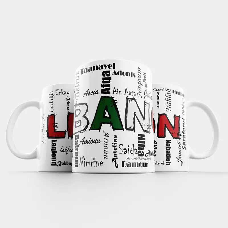 Lebanese coffee mug in calligraphy style, suitable for perfect Lebanese souvenir