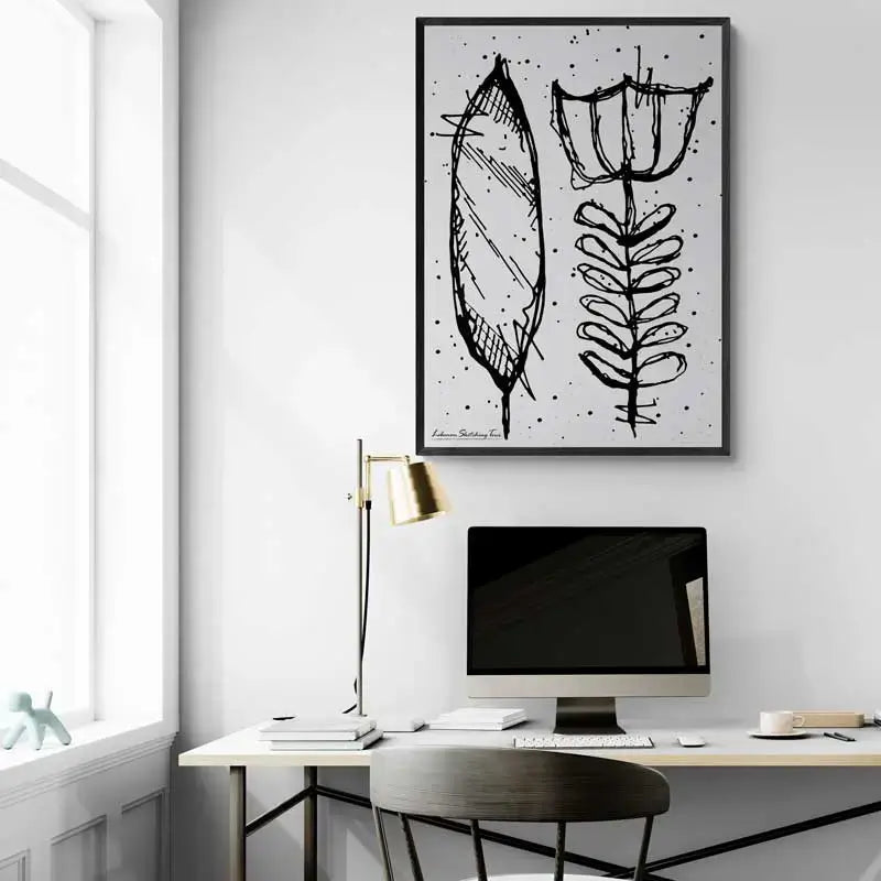 Lebanese coffee shaffe flower sketched in minimalist style in black outline and sift grey background. Lebanese coffee poster in portrait format