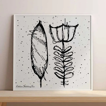 Lebanese coffee shaffe flower sketched in minimalist style in black outline and sift grey background. Lebanese print in square format