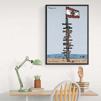 Naqoura sign in south Lebanon with the Lebanese flag on top, Lebanese print portrait format
