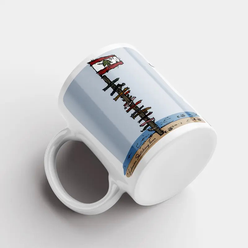 Lebanese mug of Naqoura wooden pole  with the Lebanese flag
