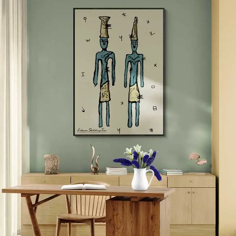 Phoenician figurine artwork sketch. Lebanon heritage art print in portrait format.