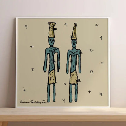 Phoenician figurine artwork sketch. Lebanon heritage art print in square format.