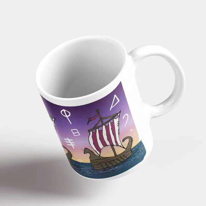 Lebanese/Phoenician mug with Phoenician ships sailing and a purple background