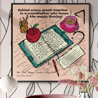 Decorative poster with a quote about teachers and a calendar, displayed on a wall.