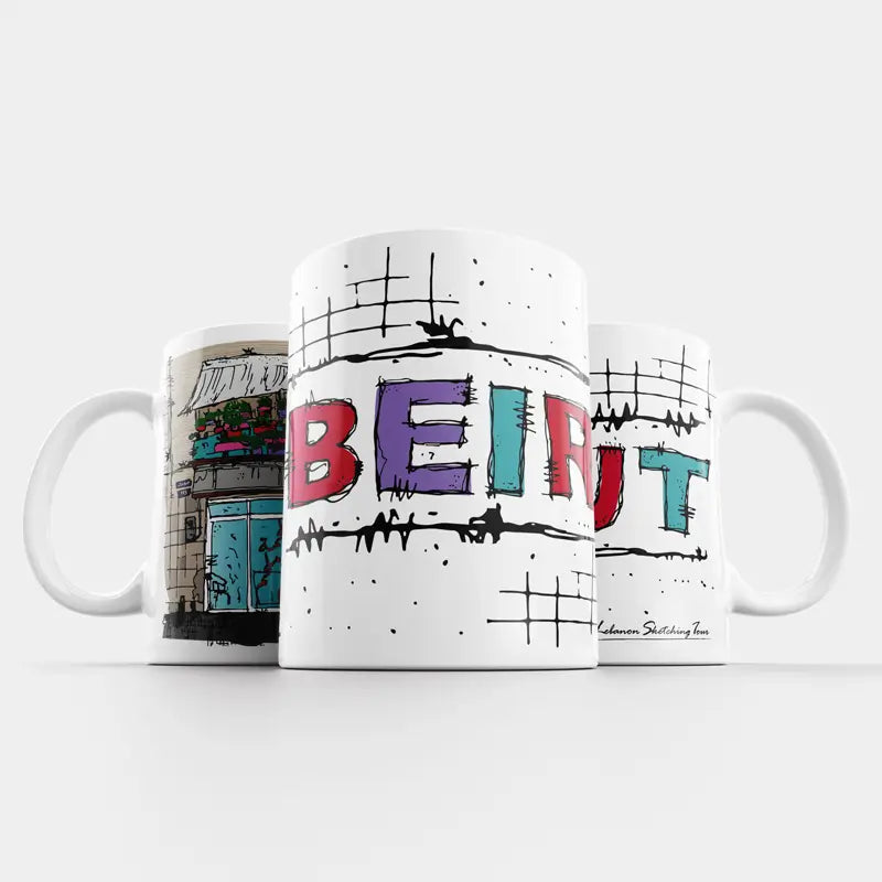 Sketch of Beirut batcher, Beirut mug, Lebanese mug gift